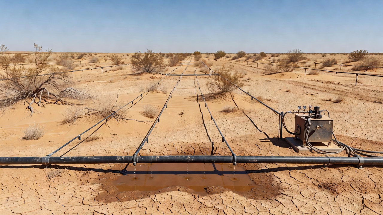 Automated drip irrigation system deployed in an arid field environment